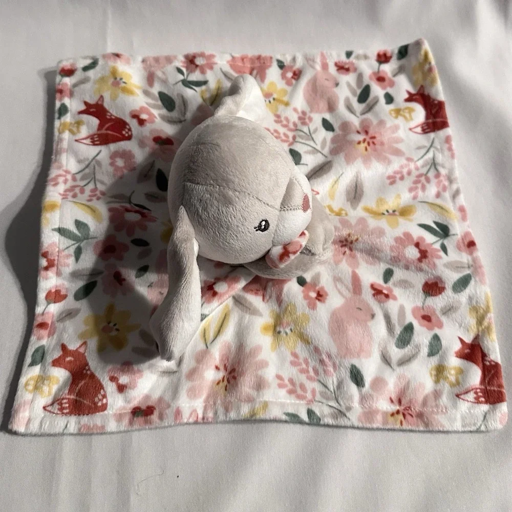 GERBER Modern Moments Baby Plush Gray Bunny‎ Lovey Floral Security Blanket